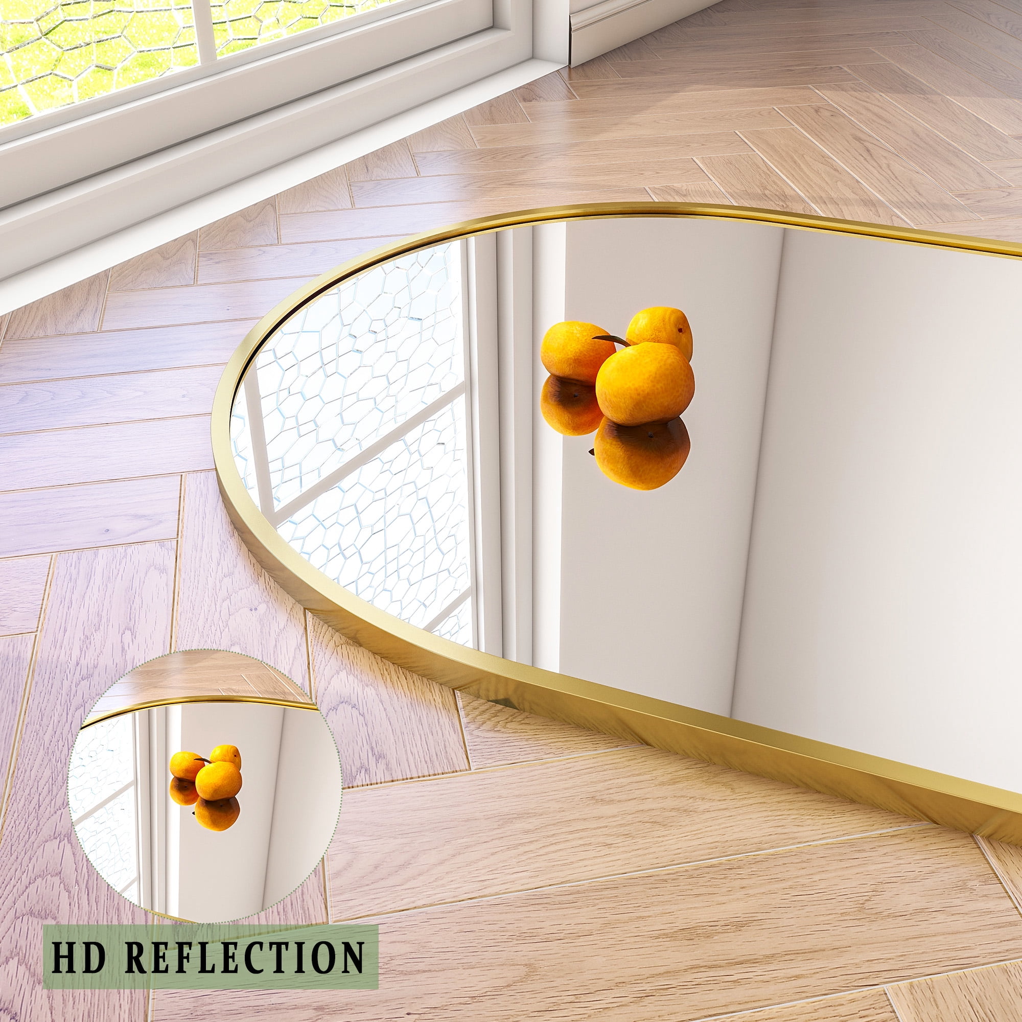 GRAHMCY 71"x30" Arched Full Length Floor Mirror Free-standing Mirror with Aluminum Alloy Frame, Gold