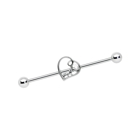 Body Candy 38mm Womens 14G Steel Helix Cartilage Earring Clear Accent Valentine Heart Industrial Barbell