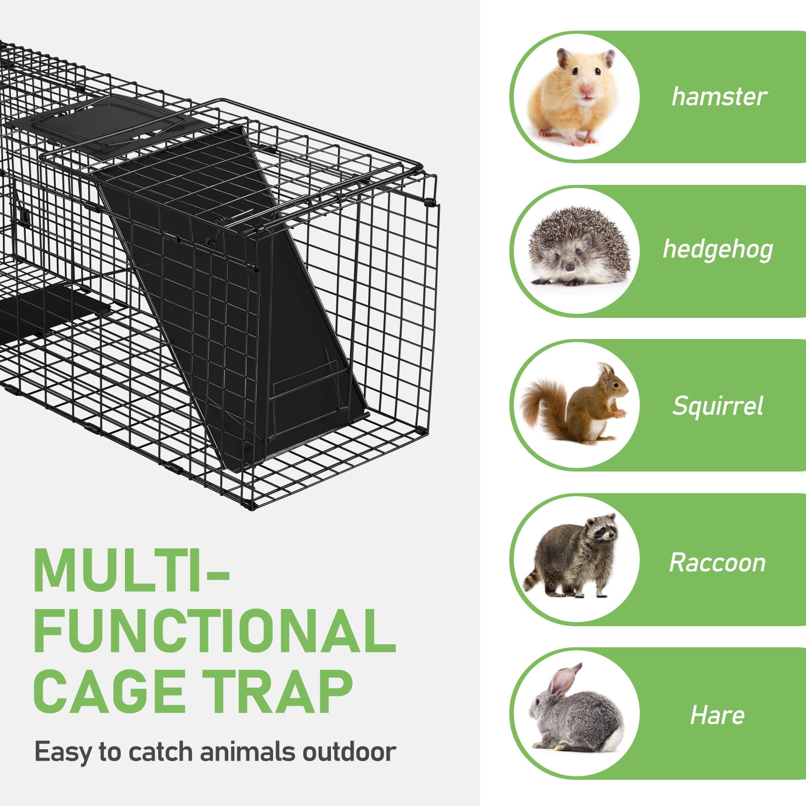 UBesGoo Heavy Duty Animal Trap, 32" Humane Cage with Secure Handle for Raccoons, Folding Metal Design, Black