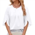 thumbnail image 2 of Blusa Informal de para Mujer, con Mangas 1/2 con Volantes, Cuello Redondo, Corte Holgado, Color , Talla M, 2 of 10