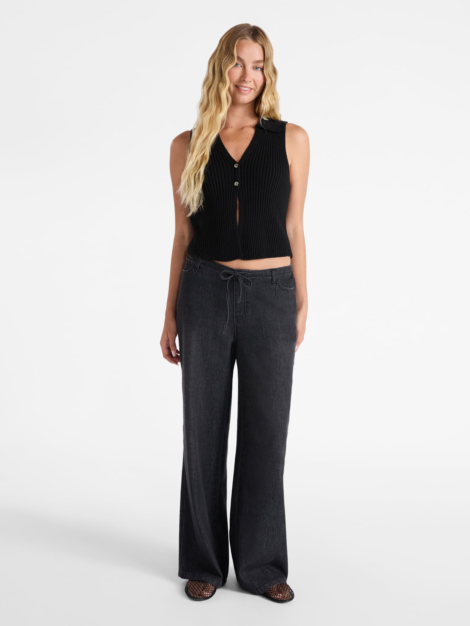 No Boundaries Mini Waistband Wide Leg Pants, 31'' Inseam, Women's