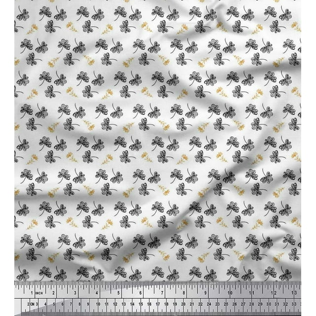 Soimoi polyester Crepe Fabric Leaves & Floral Hand Drawn Print Sewing Fabric Yard 42 Inch Wide