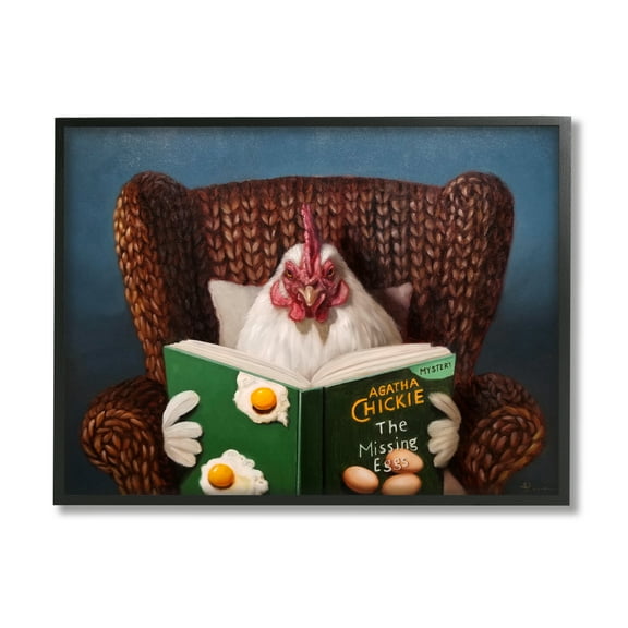 Stupell Industries Chicken Reading Book Animals & Insects Painting Black Framed Art Print Wall Art, 14 x 11
