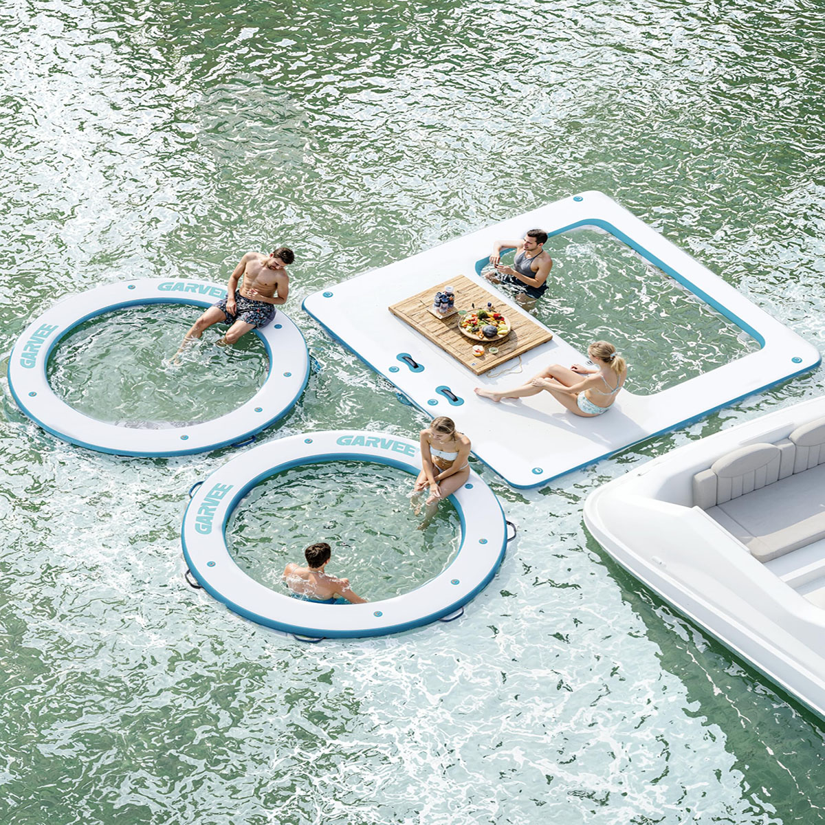 Danolapsi 10x10FT Inflatable Floating Dock,Square Floating Platform with Mesh Swim Area,Non-Slip EVA Platform and Rope Ladder,Inflatable Water Floating Island Raft for Pool,Lake,Ocean