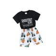 thumbnail image 2 of Musuos Baby Boy Summer 2 Piece Outfits 6 12 18 24M 3T Round Neck Short Sleeve Letter Print Tops + Elastic Waist Shorts Infant Toddler Set, 2 of 9