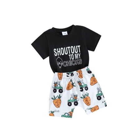 

Suealasg Kids Boy Easter Outfits 2Pcs Toddler Baby Boy Summer Beach Clothes Set 6M 12M 18M 24M 3T Short Sleeve Letter Print T-Shirt Carrot Shorts Set