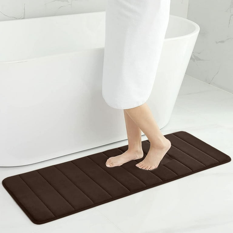 Memory Foam Soft Bath Mats - Non Slip Absorbent Bathroom Rugs Rubber Back  Runner Mat for Bathroom Floors 24 x 60, Brown 