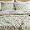 thumbnail image 4 of Hyde Lane Farmhouse Comforter Set Gray, Full/Queen Size Boho Bedding Sets, Cotton Top with Modern Neutral Style Clipped Jacquard Stripes, 3-Pieces Including Matching Pillow Shams (90x90 inches), 4 of 16