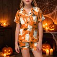 thumbnail image 2 of KPOPLK Girls Halloween Sleepwear Set 2-13Y 2Pcs Pumpkin Print Short Sleeve Button Down Shirt with Shorts Jammies,Size 4-5 Years, 2 of 5