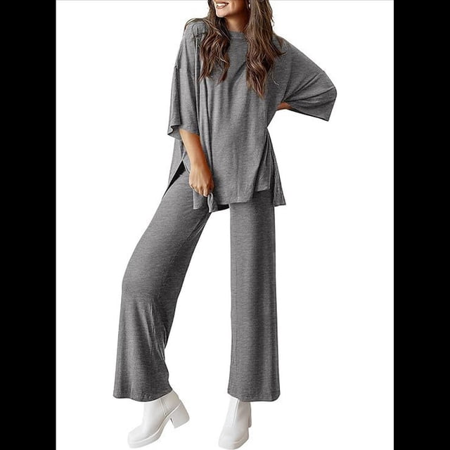 Traje Informal de Dos Piezas para Mujer, Ideal para Viajes y Vacaciones. Gris Oscuro L