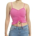 thumbnail image 3 of Made by Olivia Women's Tunnel Drawstring Front Tie Ribbed Strap Ruffle Hemmed Cropped Length Cami Top, 3 of 4