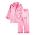 thumbnail image 5 of RUTAYY Boys Pajama Set Long Sleeve Turndown Collar Long Pants Solid Color Contrast Ruffle Hem Kids Night Suit Pink, 5 of 8