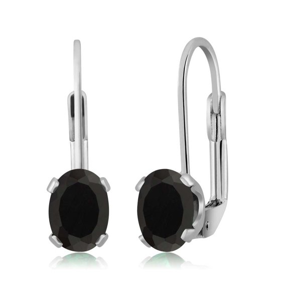 Gem Stone King 925 Sterling Silver Black Onyx and Earrings for Women | 1.36 Cttw | Gemstone December Birthstone | Oval 7X5MM