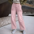 thumbnail image 2 of Bmisegm Stylish Women's Casual Denim Pants Mid Rise Wide Leg Jeans with Ruffle Design for and Spring Fall Outfits Pink L, 2 of 5