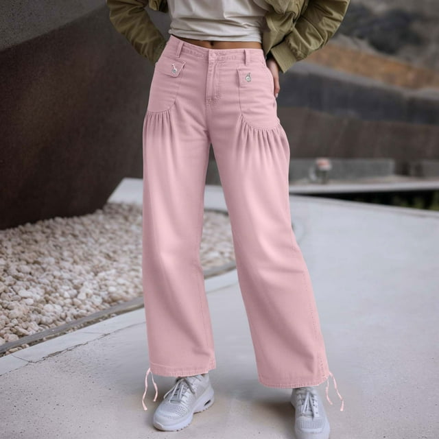 Women's Casual Denim Pants Mid Rise Baggy Wide Leg Jeans With Ruffle Pleated Design For Vacation Outing Spring Fall plus Size Business Casual Pants for Women Womens Casual Harem Baggy Pants Women