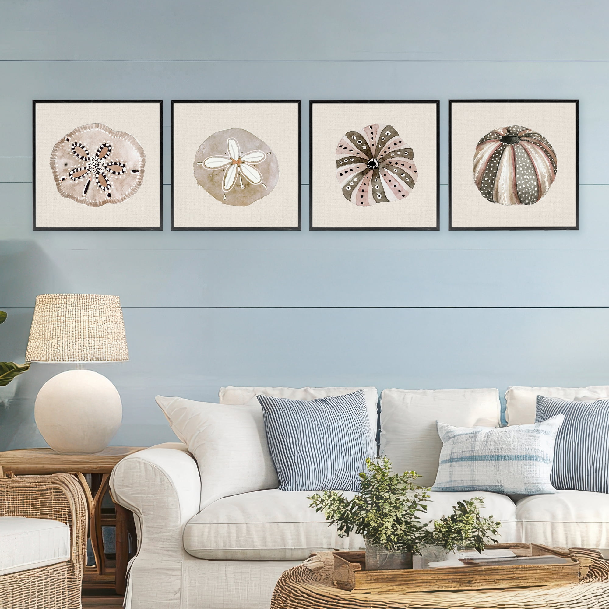 Stupell Industries Taupe & Beige Sea Creatures 4 Piece Black Framed Giclee Art Set, design by Lanie Loreth