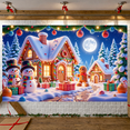 thumbnail image 6 of Gingerbread House Christmas Banner Snowman Xmas Display Gifts Christmas Tree Holiday Backdrop for Christmas Party Winter Gathering Home Decoration, 6 of 9