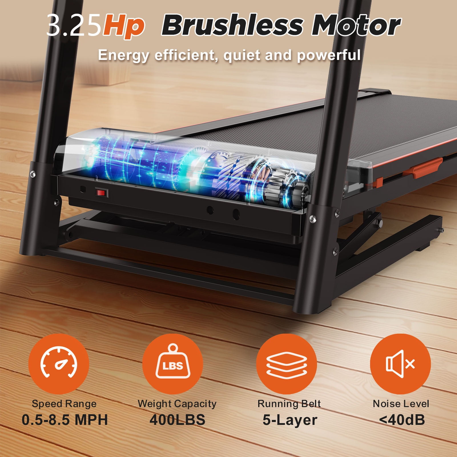 Folding Treadmill for Home, 3.25HP Quiet Brushless Treadmills with Handle 400 lbs Capacity, 15% Incline, LED Display & APP Control, Compact Foldable Walking Pad for Home Apartment Office
