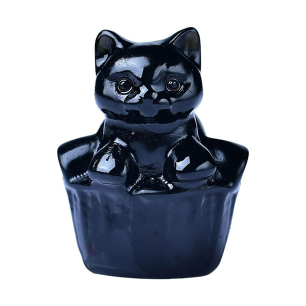 Estatua de gato de cristal de imitación, de mesa, colección moderna, linda escultura en miniatura Negro