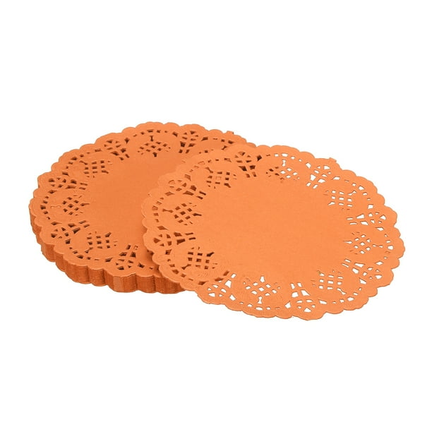 Doilies de Papel Uxcell, Doilies de Encaje de Papel Desechables Redondos Modernos, Manteles Decorativos a Granel, Aptos para Alimentos Horneados Naranja de 4.5 Pulgadas