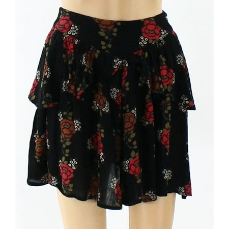 Wild Pearl Pink Womens Rose Print Tiered Mini Skirt $26