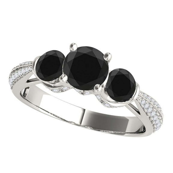 Mauli Jewels Engagement Rings for Women 1.50 Carat Black And White Diamond Engagement Ring 4 prong 14K Solid White Gold