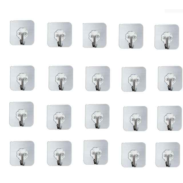 Gancho Adhesivo - 20 Piezas Ganchos Autoadhesivos Transparentes 5 kg (máx.), Para Colgar Baño, Cocina, Techo, Colgar, Pared, Puerta, Albornoces, Toallero