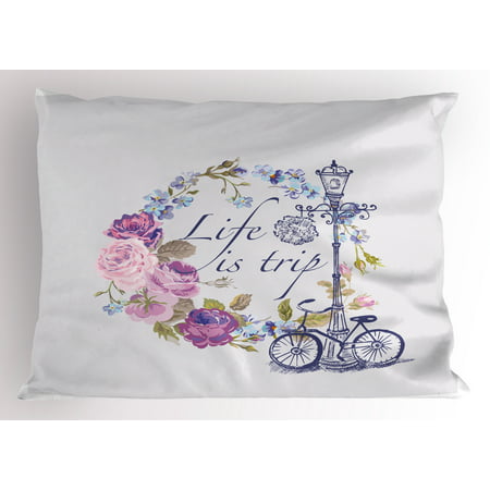 Shabby Chic Pillow Sham Life is a Trip Inspirational Quote Romantic Floral Wreath and Retro Bicycle, Decorative Standard Size Printed Pillowcase, 26 X 20 Inches, Multicolor, by (Best Romantic Chick Flicks)