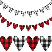 Angle View: 2 Pieces Valentine's Day Bunting Banner Buffalo Plaid Heart Garland Sign Valentines Check Fabric Love Banner for Valentine's Day Wedding Home Office Mantle Fireplace Holiday Decoration (Classic Color)