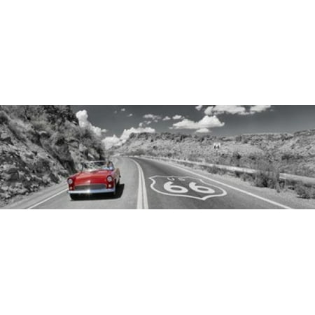 Vintage car moving on the road Route 66 Arizona USA Stretched Canvas - Panoramic Images (18 x