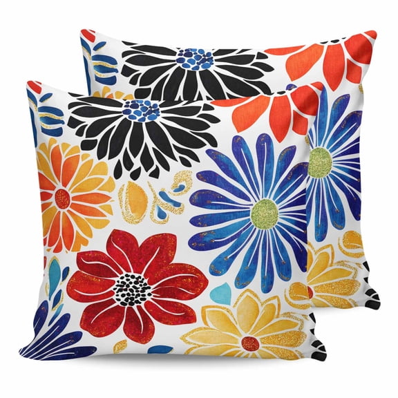 24x24 Pillow Covers Set of 2, Ethnic Spring Floral Throw Pillow Covers Decorative Couch Cushion Case, Summer Colorful Botanical Microfiber Square Pillowcases for Bedroom Car Living Room