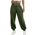 thumbnail image 3 of KeShDi Wide Leg Womens Pants Baggy sweatpants Womens Solid Color Drawstring Furry Casual Warm Wide-leg Cuffed Warm Trousers Green XL, 3 of 7
