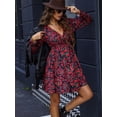 thumbnail image 3 of Women's Dresses Long Sleeve Flowy Floral Casual Midi Dresses,Red M, 3 of 7