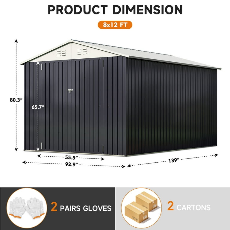 NETAJE 8x12 FT Outdoor Metal Storage Shed, Waterproof UV-Resistant