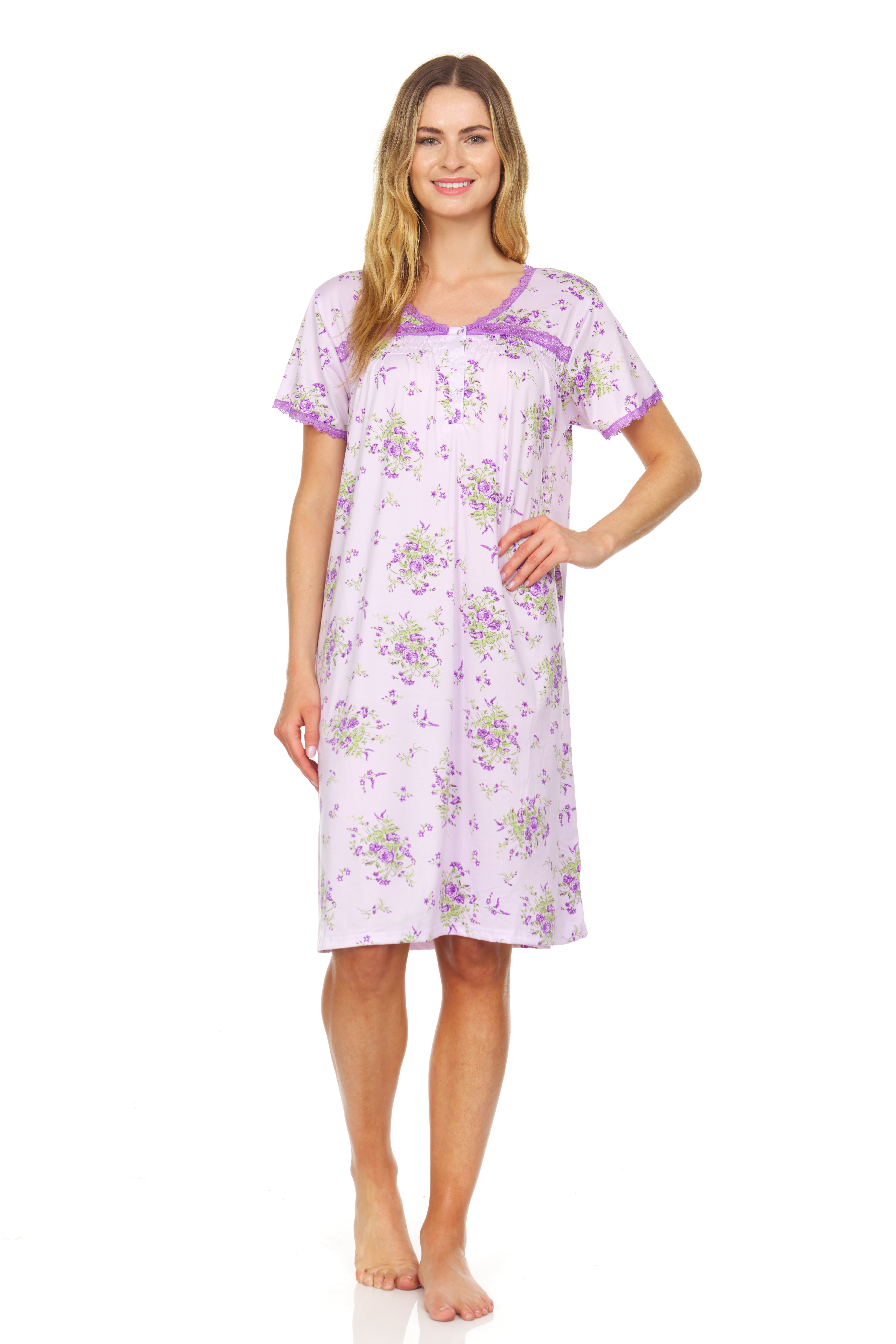 820 Women Short Sleeve Nightgown Sleepwear Nightshirt Pajamas Purple XL