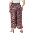 thumbnail image 3 of Plus Size Pant for Women Split Elastic Waist Flowy Striped Wide Leg Pants 2X Brown Red, 3 of 6