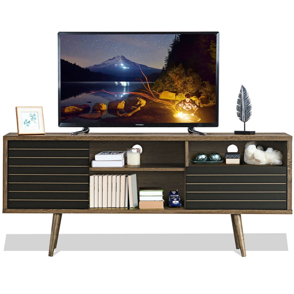Finihen TV Stand, TV Cabinet, Mid-Century Modern TV Stand for TVs up to 65 Inch with Storage Shelves, Media Entertainment Center with Storage, for Living Room, Bedroom, Walnut