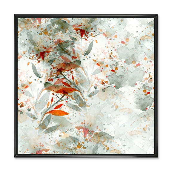 Designart 'Orange and Green Wildflowers II' Modern Framed Canvas Wall Art Print