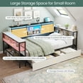 thumbnail image 5 of Farmhouse Corner Bed Frame Twin Size with Bookcase Headboard Twin Daybed with Charging Station & Led Lights & Storage Drawers, Wooden Platform Bed Frame for Living Room Bedroom Guest Room, White, 5 of 9