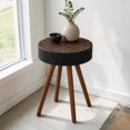 thumbnail image 2 of GZXS Modern Boho Round End Table, Two-Tone Accent Side Table with Carved Top, Sturdy Solid Wood Legs, 100 lbs Load Capacity, Easy Assembly, 15.75" Dia x 22.05" H, Black+Brown, 2 of 10