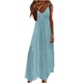 thumbnail image 1 of Vestido largo sin mangas con cuello en V para mujer - Color liso, con aberturas, tirantes finos, para resort/playa/informal, 1 of 6