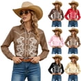 thumbnail image 5 of Western Shirts for Women Cowgirl Cowboy Floral Print Button Down Shirt Long Sleeve Snap Spring Fall Red Outfits XL, 5 of 6