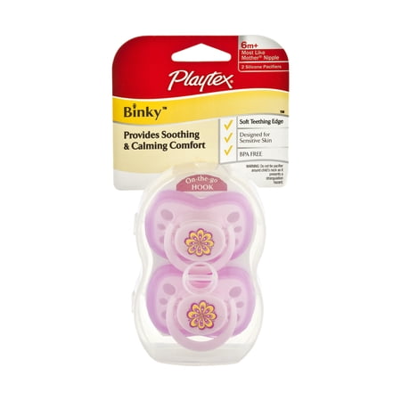 Playtex Binky Silicone Pacifiers, 6m+, 2 count