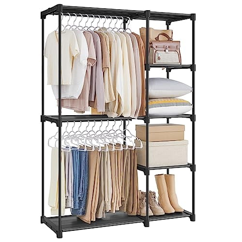SONGMICS Armario Portátil, Organizador de Armario Independiente, Perchero con Estantes, Varillas para Colgar, Organizador de Almacenamiento, para Guardarropa, Dormitorio, 44,1 x 16,9 x 65 Pulgadas, Ne