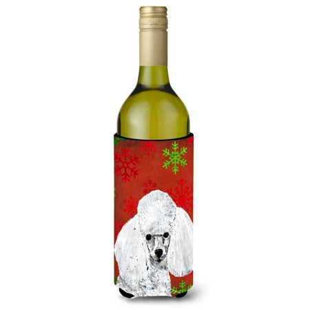 

Carolines Treasures SC9749LITERK White Toy Poodle Red Snowflakes Holiday Wine Bottle Hugger Wine Bottle multicolor