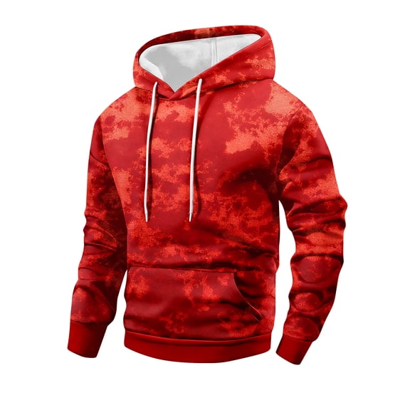 Dwelliawo Men's Sweatshirts and Hoodies Tie-Dye Camouflage Vintage Hooded Sweatshirt Retro Windbreaker Top with Pocket Washed Running Sportswear Red XL