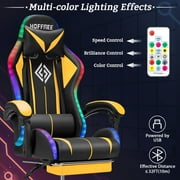 Hoffree Gaming Chair with Bluetooth Speakers and Footrest Massage Office Chair with LED Lights Ergonomic Game Chair High Back with Lumbar Support and Headrest Adjustable Swivel for Adults 300lb