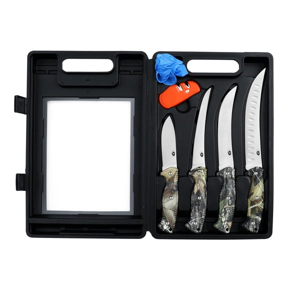 Mossy Oak 8-Piece Wild Game Butcher Set with Knives, Sharpener for Hunting, Field Dressing, Processing Deer