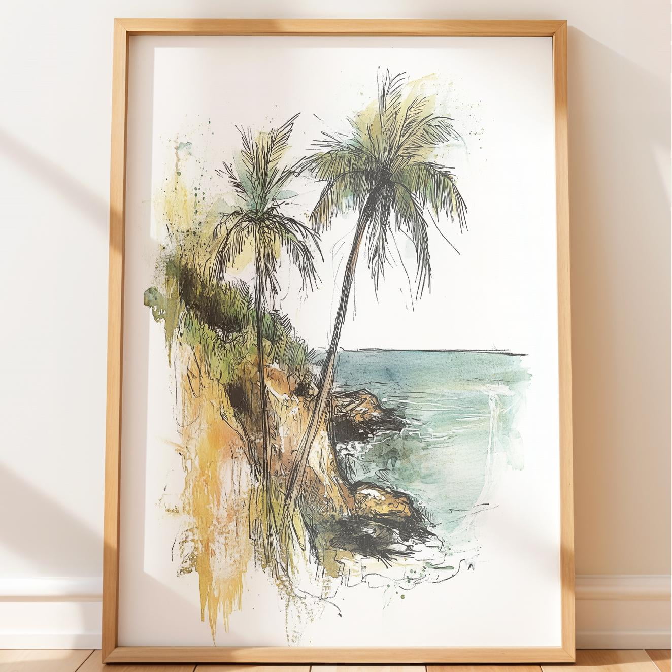 Vintage Travel With Palm Trees Coastal Sri Lanka Decorative Wall Art Poster , Poster Print Only