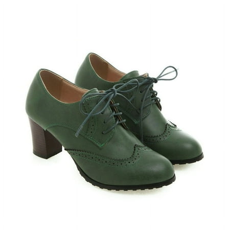 

SHYYY 2024 Retro Almond Toe Lace Up Block Heel Brogues - Women s Versatile Oktoberfest Dress Shoes